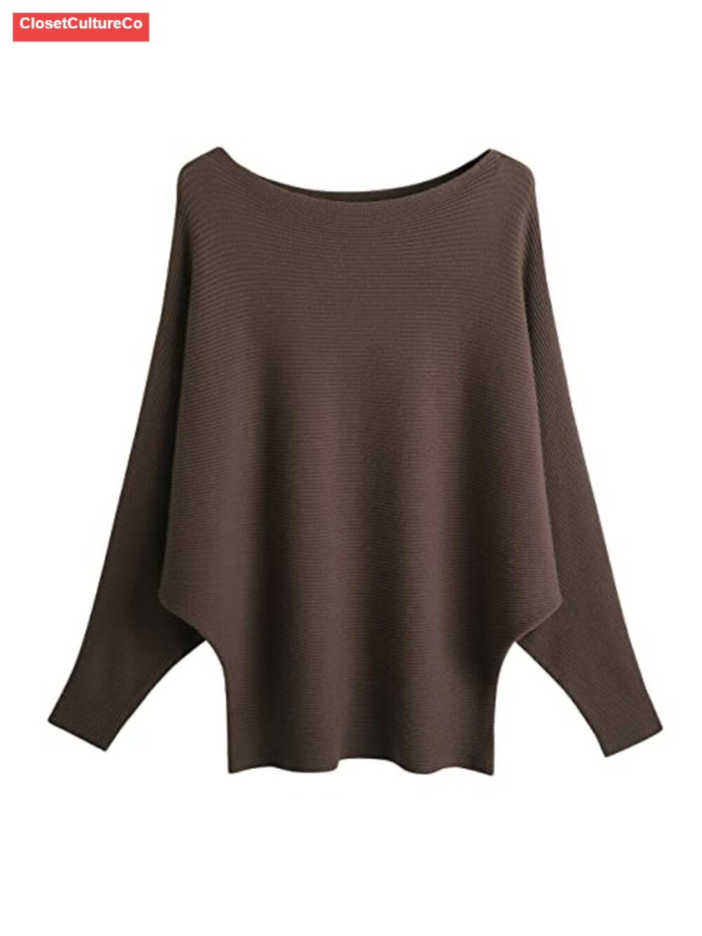 Oversized Ribbed Knit Sweater Batwing Sleeve Boat Neck Pullover Women